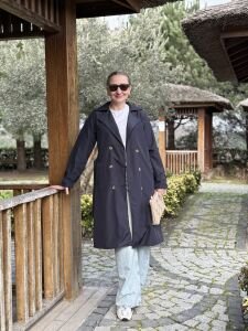 Lacivert düğmeli astarlı Trençkot