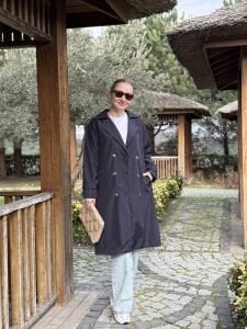 Lacivert düğmeli astarlı Trençkot