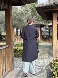 Lacivert düğmeli astarlı Trençkot