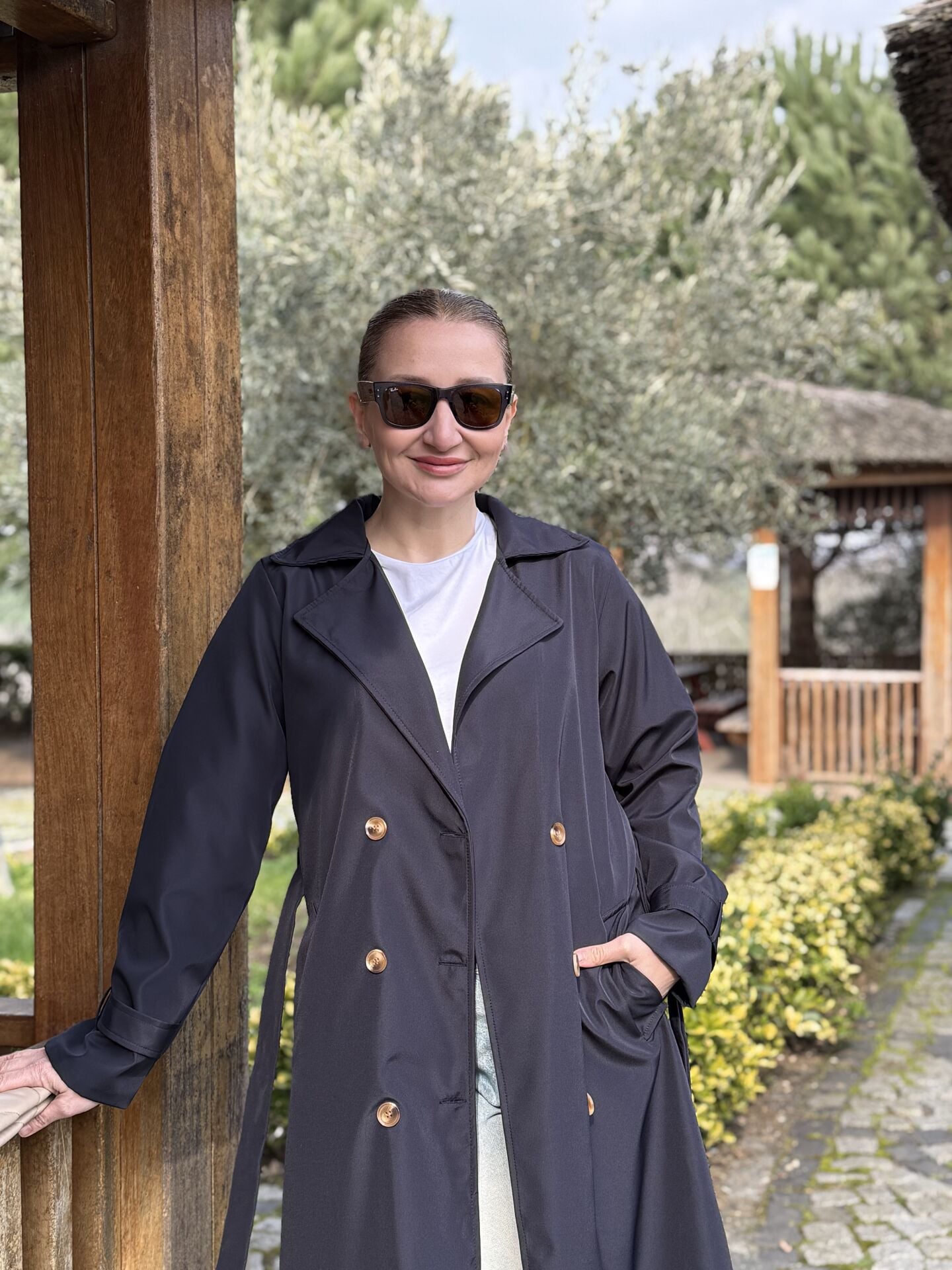 Lacivert düğmeli astarlı Trençkot