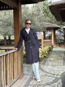 Lacivert düğmeli astarlı Trençkot