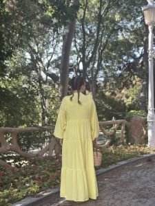 Viskon düz katleya elbise Sarı