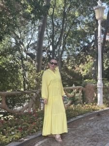 Viskon düz katleya elbise Sarı