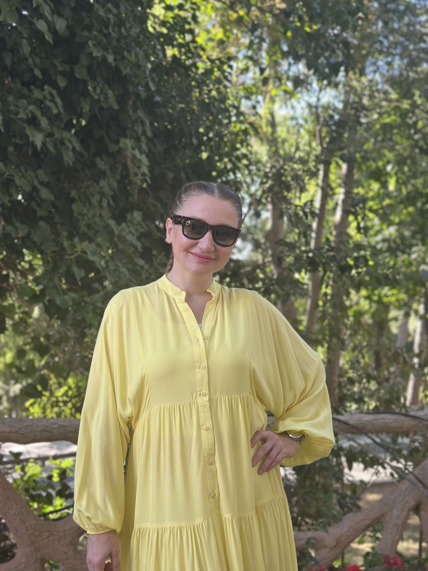 Viskon düz katleya elbise Sarı