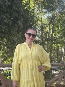 Viskon düz katleya elbise Sarı