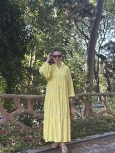 Viskon düz katleya elbise Sarı