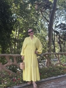 Viskon düz katleya elbise Sarı