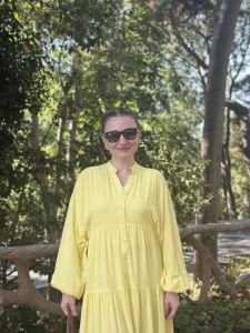 Viskon düz katleya elbise Sarı