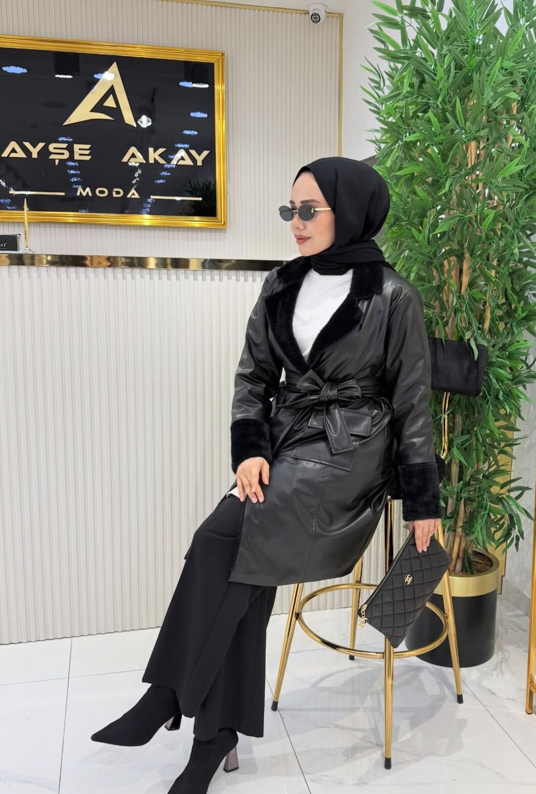 Premium ithal kürk detaylı Deri ceket