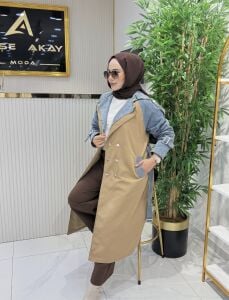 Premium Denim detaylı Trençkot A.camel