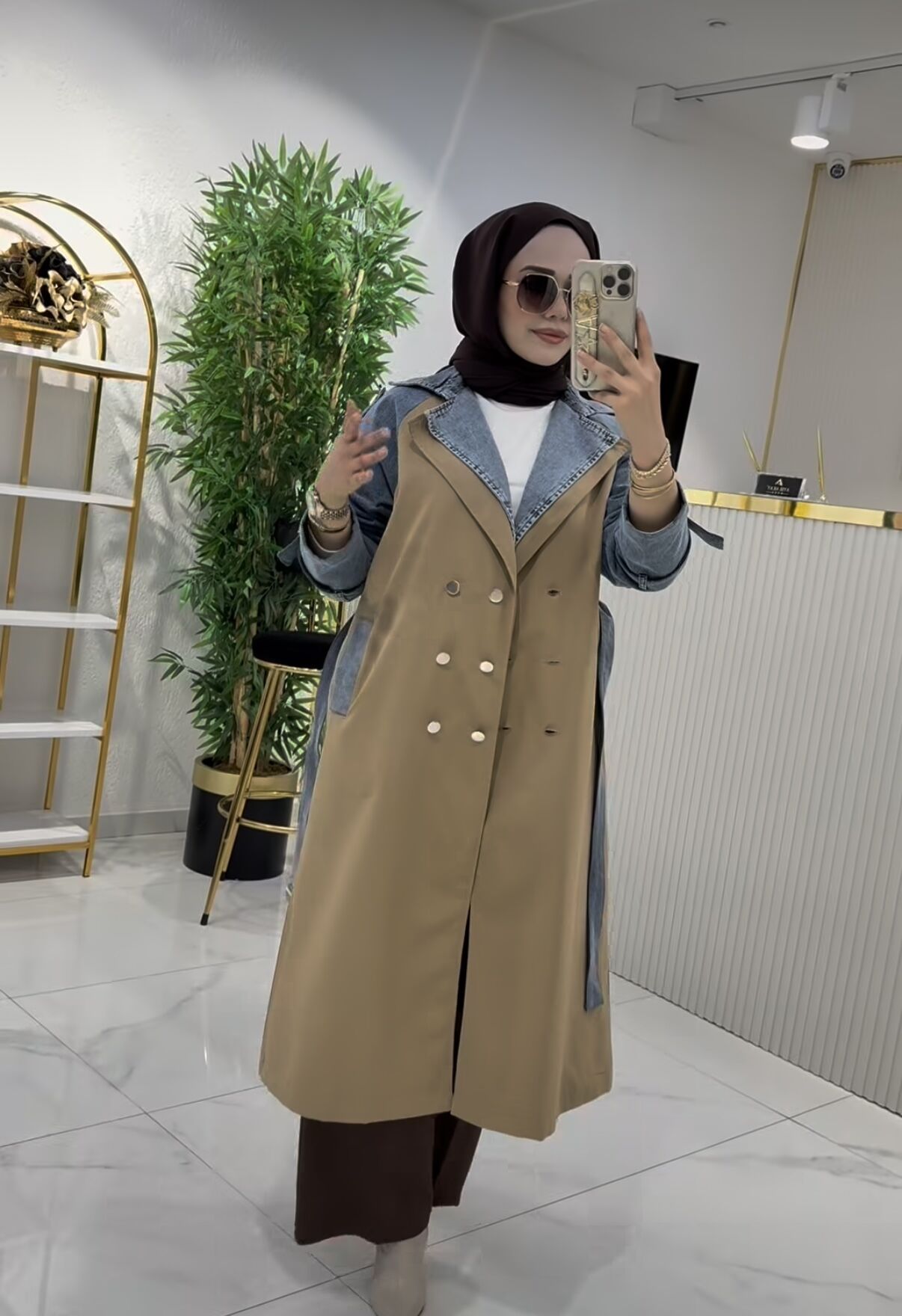 Premium Denim detaylı Trençkot A.camel