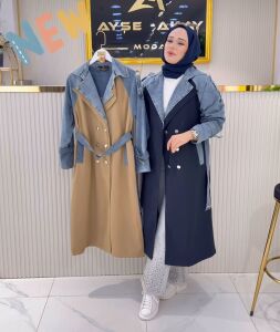 Premium Denim detaylı Trençkot A.camel