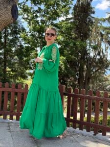 Jasmin Nakışlı viskon elbise yeşil