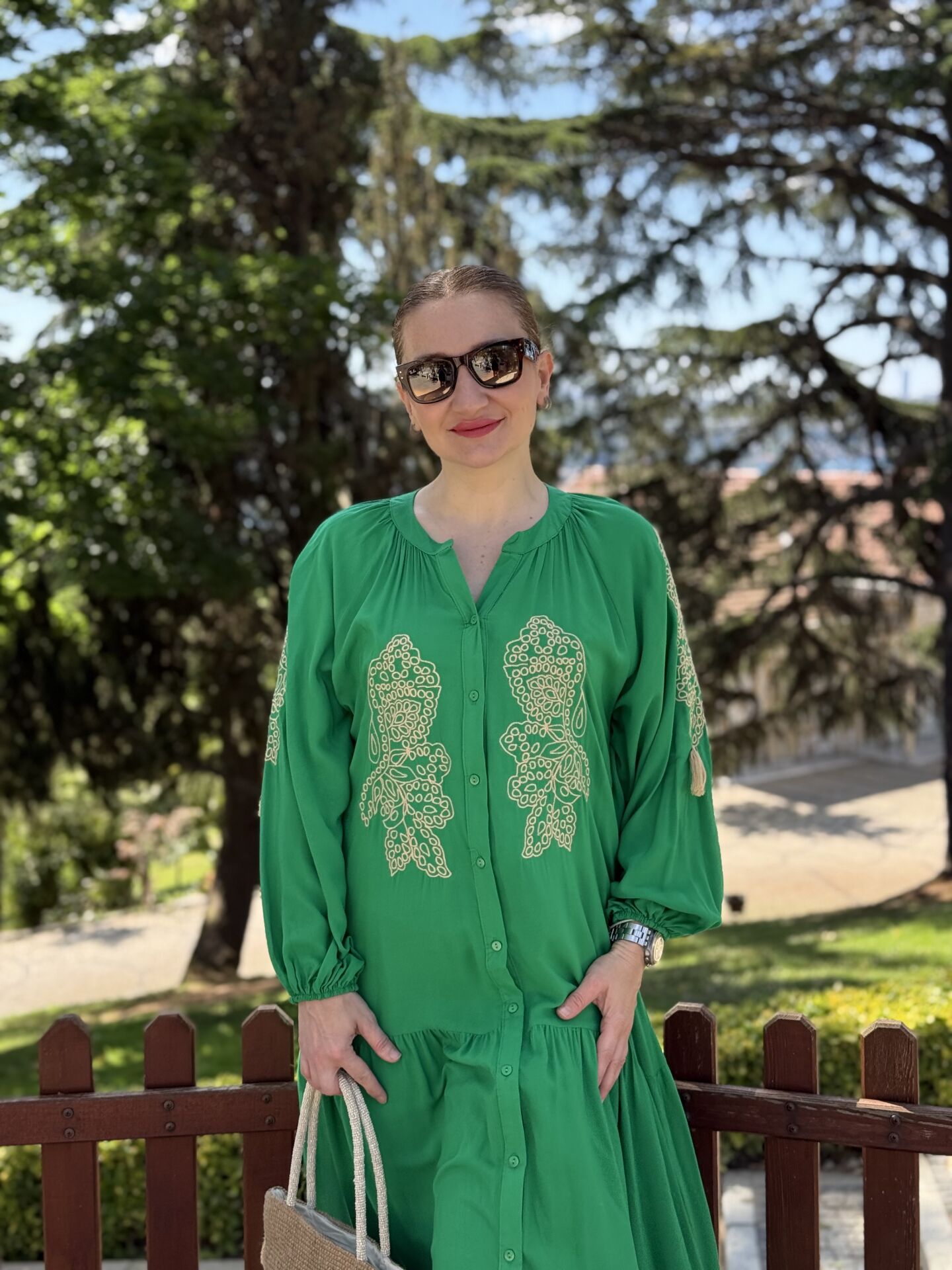 Jasmin Nakışlı viskon elbise yeşil