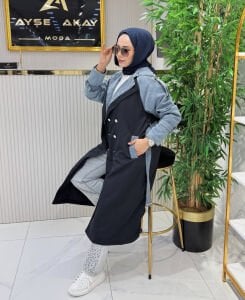 Premium Denim detaylı Trençkot Lacivert