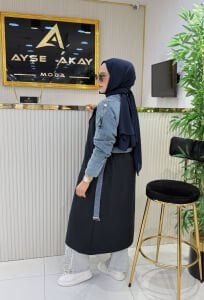 Premium Denim detaylı Trençkot Lacivert