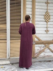 Afili kot tensel detaylı elbise 7192 Mürdüm