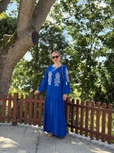 Jasmin Nakışlı viskon elbise saks