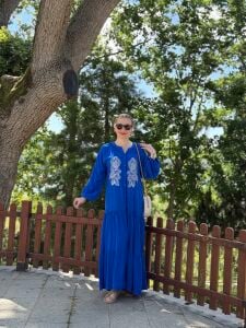 Jasmin Nakışlı viskon elbise saks