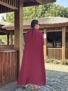 Kemerli tensel gömlek elbise bordo