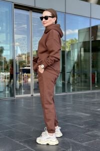 Unisex oversize Kahverengi Eşofman Takım
