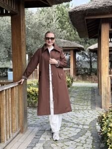 A.Akay çizgi astarlı kap-trenç Kahve