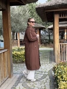 A.Akay çizgi astarlı kap-trenç Kahve