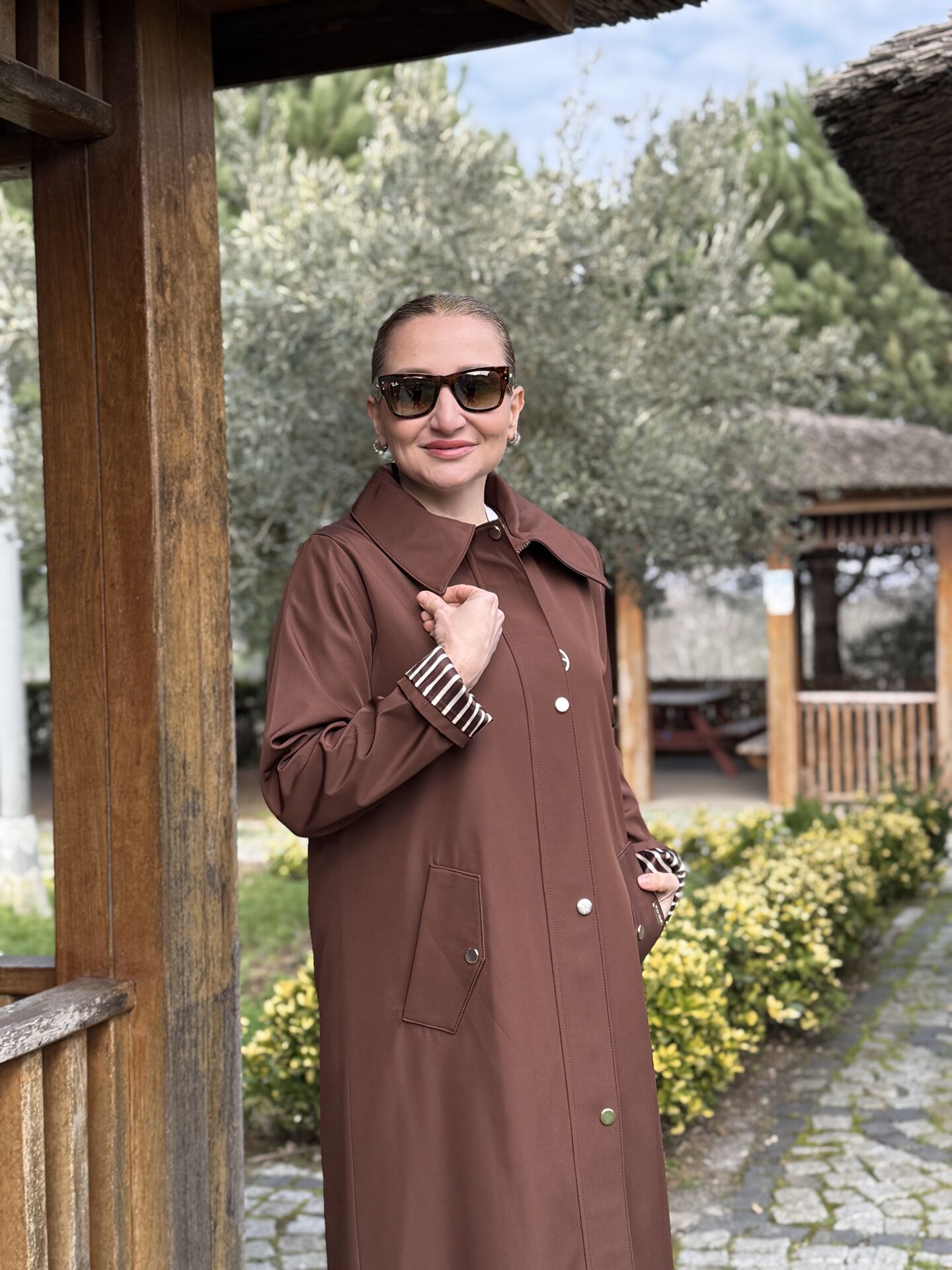 A.Akay çizgi astarlı kap-trenç Kahve