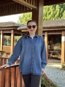 UNİSEX Orjinal HM kot gömlek koyu mavi