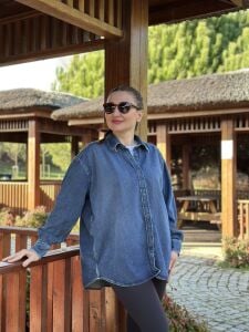 UNİSEX Orjinal HM kot gömlek koyu mavi