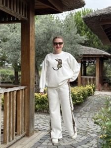 2 iplik içi şardonlu Leo-Beyaz Eşofman Takımı