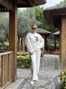 2 iplik içi şardonlu Leo-Beyaz Eşofman Takımı