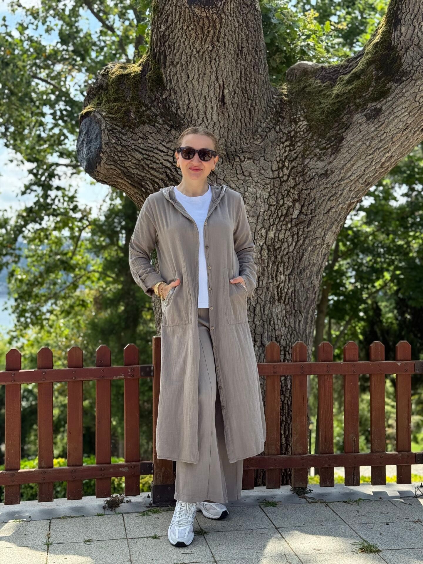 A.akay 6101 Pullu dantel detaylı keten takım Gri