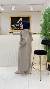 A.akay 6101 Pullu dantel detaylı keten takım Gri