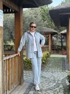 Tam fermuarlı kot takım Y.Mavi