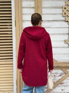 Kapüşonlu kısa kuzu kap bordo