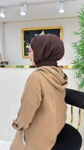 A.akay 6101 Pullu dantel detaylı keten takım camel