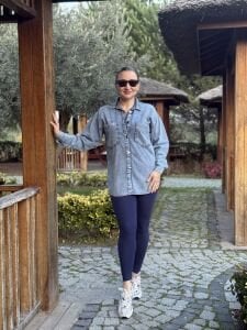 MİA işleme taşlı Kot gömlek Mavi