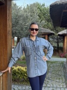 MİA işleme taşlı Kot gömlek Mavi