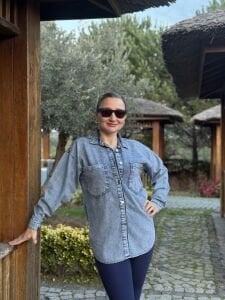 MİA işleme taşlı Kot gömlek Mavi