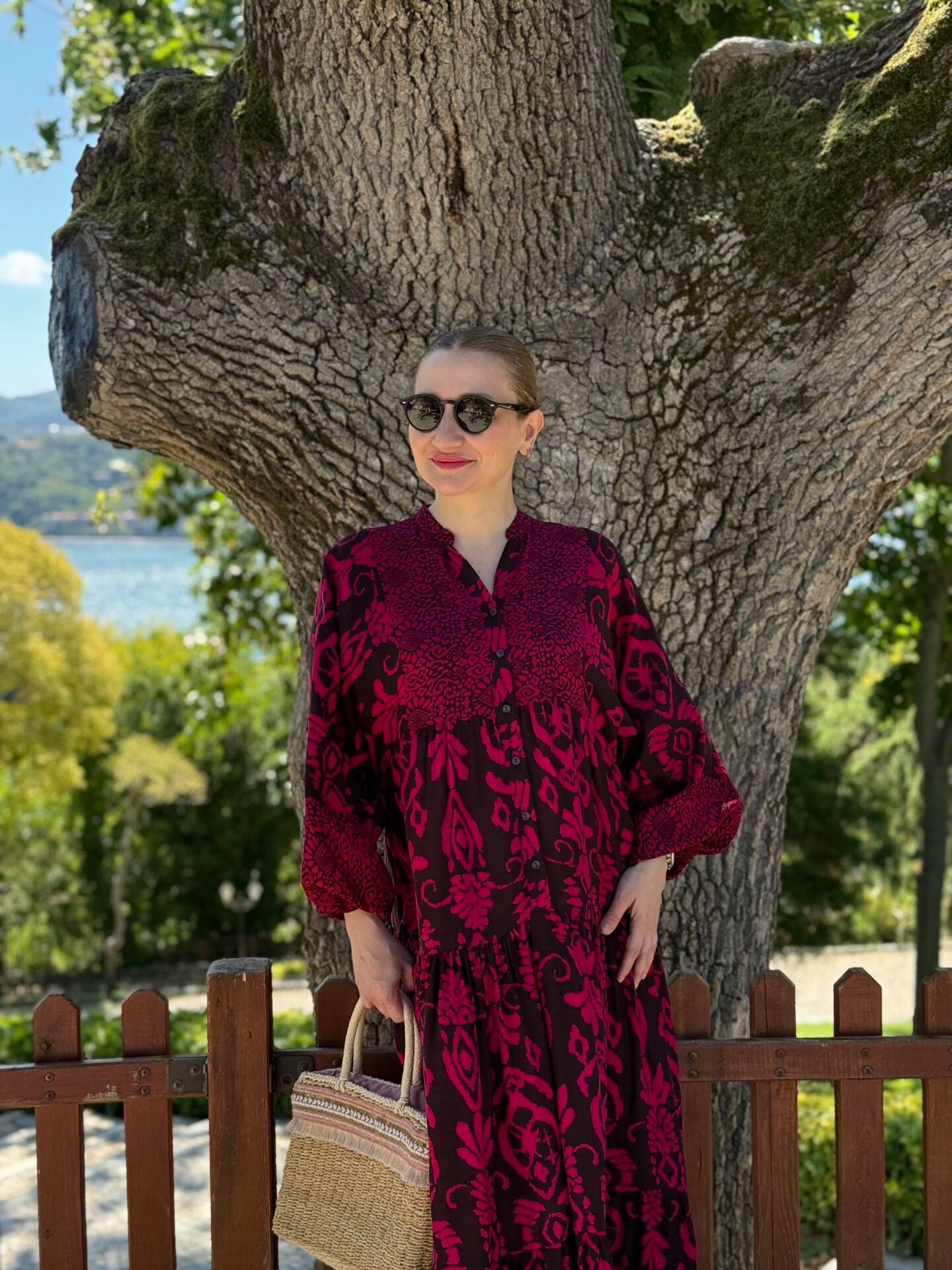 Sista Viskon katleya elbise kahve-fuşya