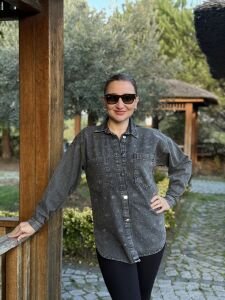 MİA işleme taşlı Kot gömlek Gri