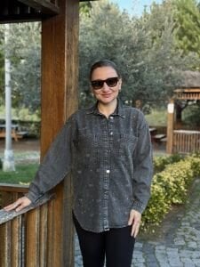 MİA işleme taşlı Kot gömlek Gri