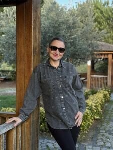 MİA işleme taşlı Kot gömlek Gri