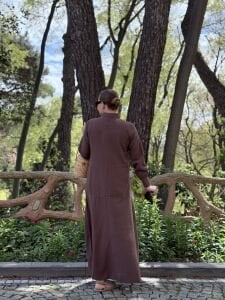 A.akay taş işlemeli keten elbise kahve (6109)