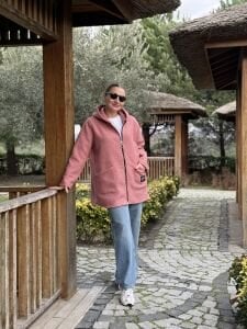 Kapüşonlu kuzu kaşe kaban-ceket PUDRA