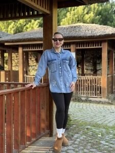 YILDIZ işleme Kot gömlek A.mavi