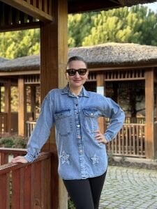 YILDIZ işleme Kot gömlek A.mavi