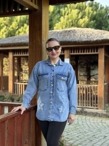 YILDIZ işleme Kot gömlek A.mavi