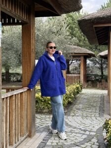 Kapüşonlu kuzu kaşe kaban-ceket Sax